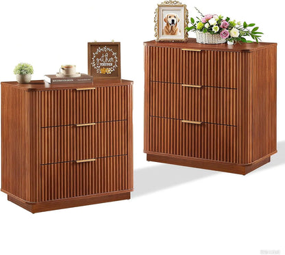 "Set of 2 Fluted Nightstands - 27.5"W with 3 Drawers