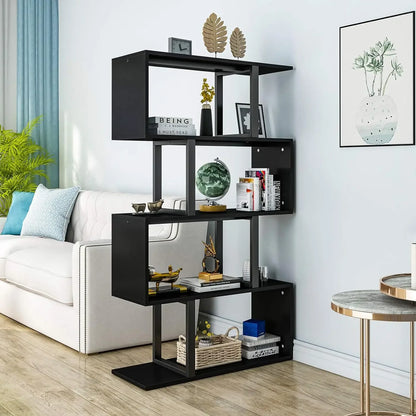 5 Tiers Bookshelf, Modern S-Shaped Z-Shelf Style
