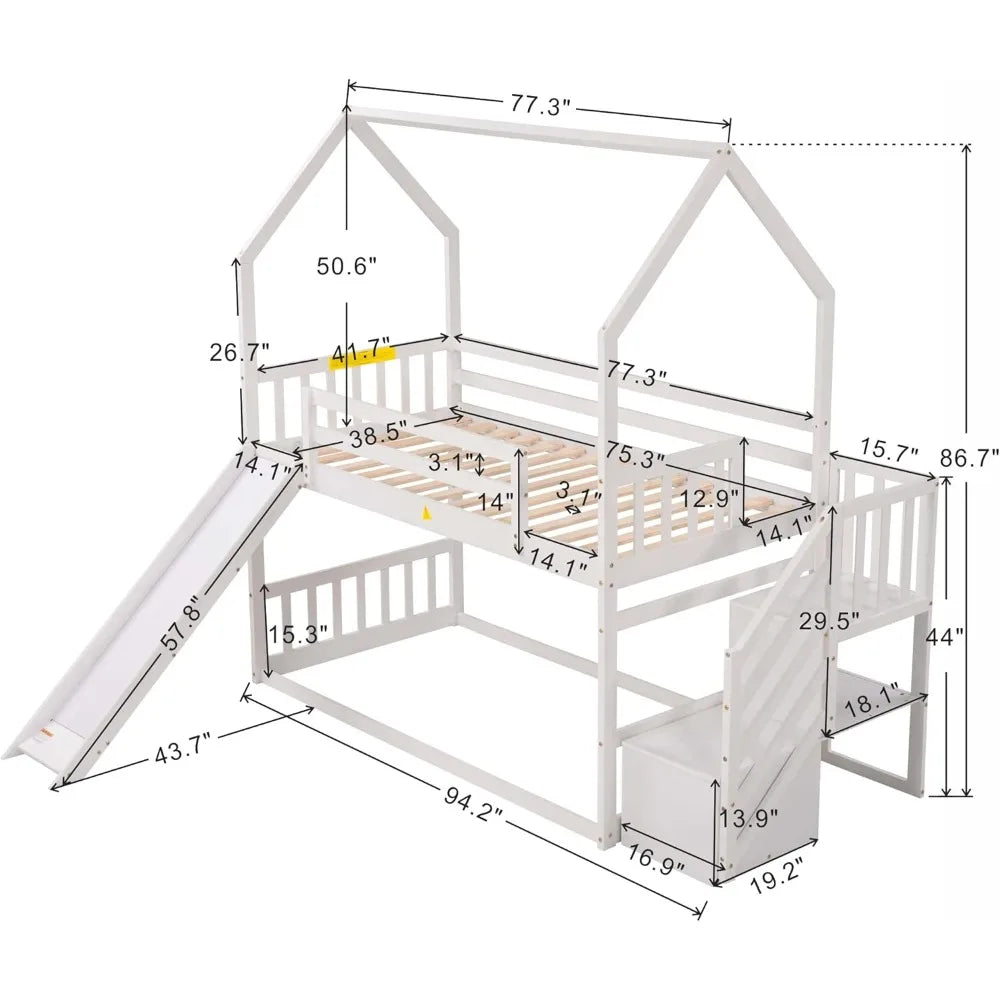 Low Bunk Bed with Slide and Stairs