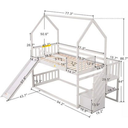 Low Bunk Bed with Slide and Stairs