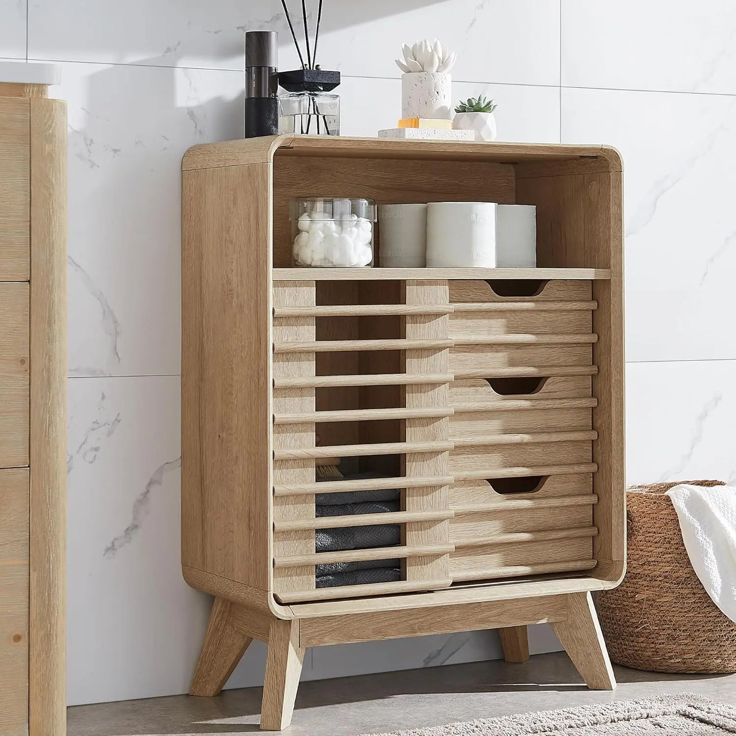 Small Bathroom Storage Cabinet w/3 Smooth Sliding Drawers