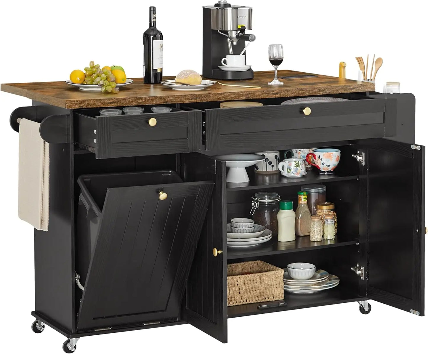 60" Mobile Kitchen Islands Rolling Trolleys Kitchen Island