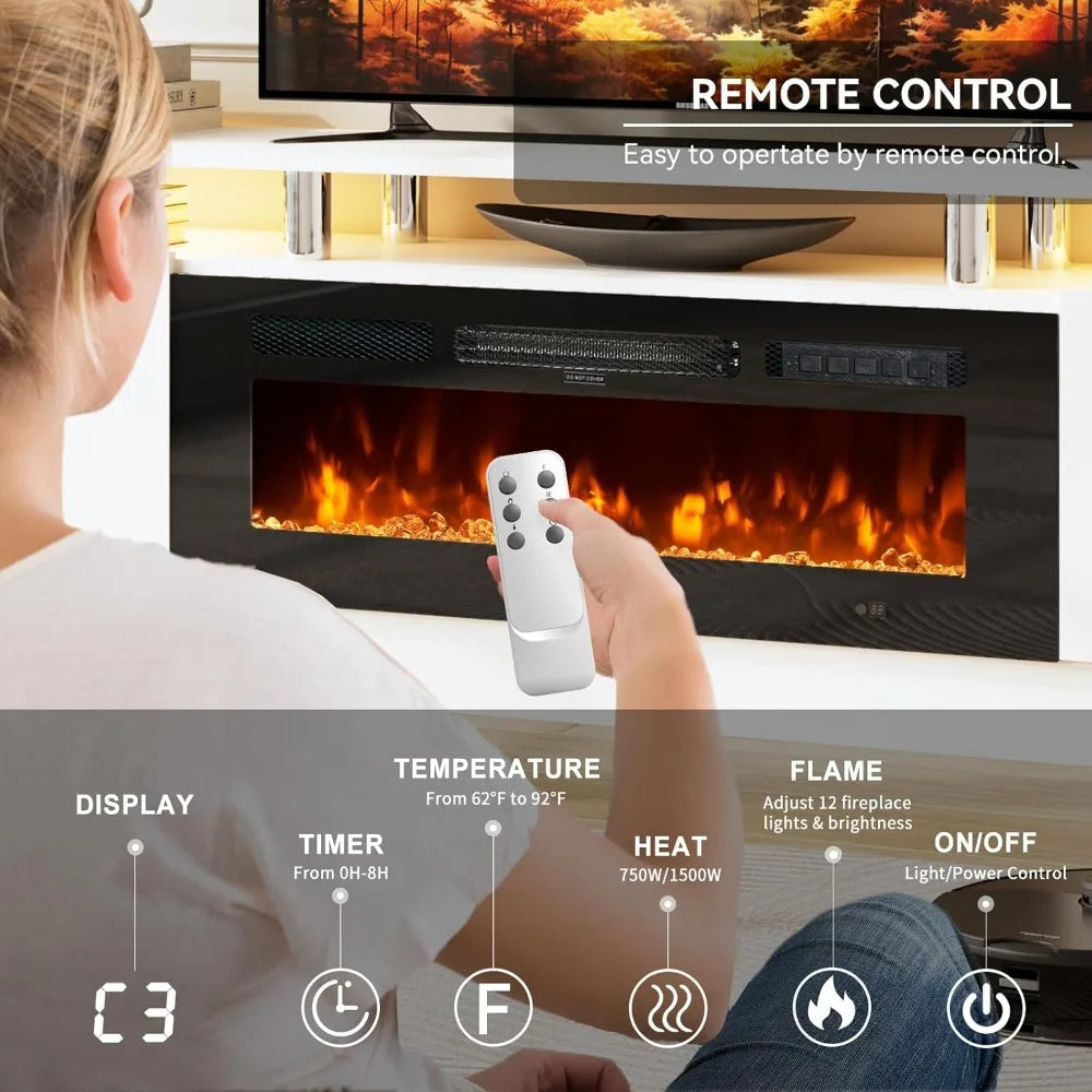 TV Console Cabinet High Gloss Entertainment 70" Modern Storage Cabinet TV Stands,