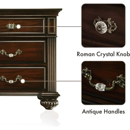 Traditional Solid Wood Bedroom Set with Chest, Mirrored-Dresser and 2 Nightstands.