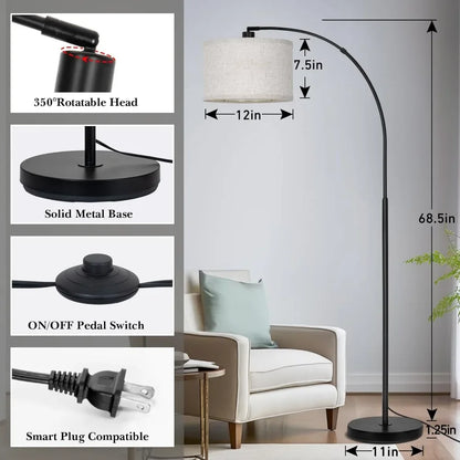 Modern Standing Lamp with Adjustable Drum Shade