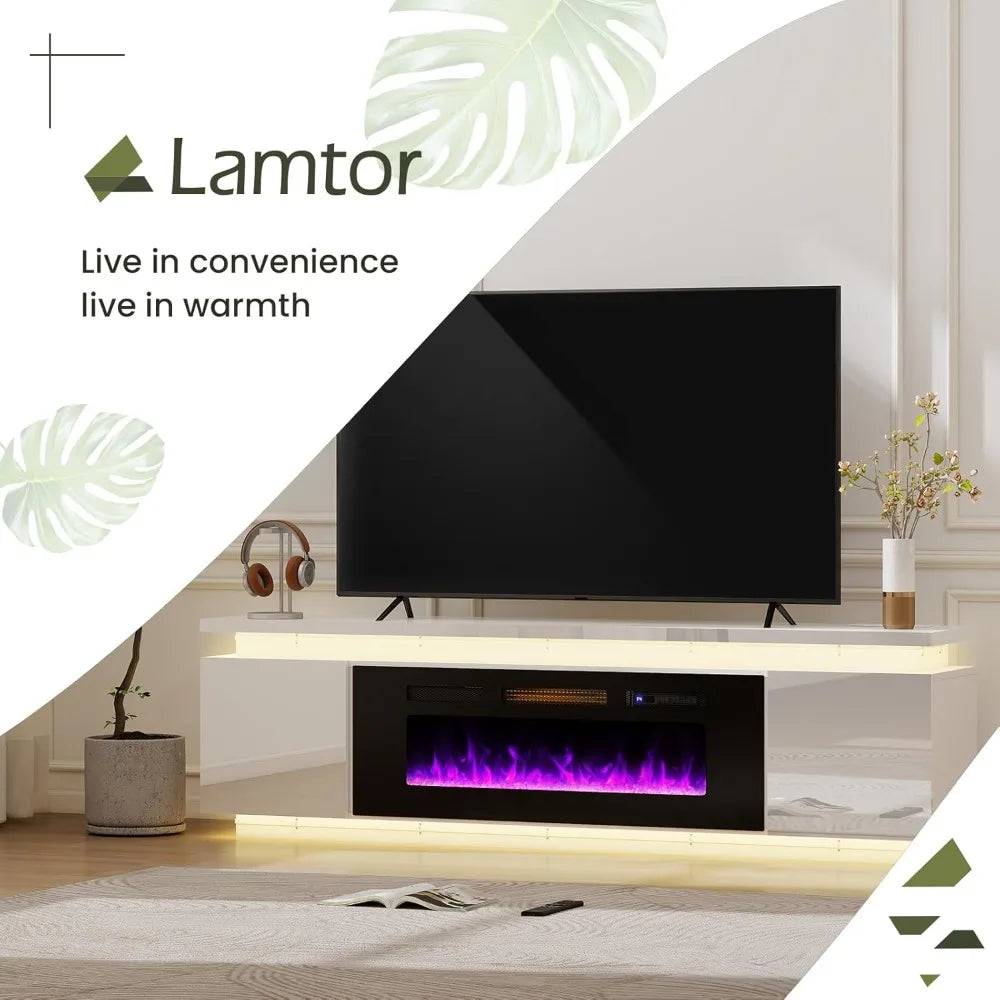 Fireplace TV-Stand with 40" Fireplace - 2 LED Light TV-Stand for 85 inch TVs