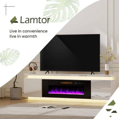 Fireplace TV-Stand with 40" Fireplace - 2 LED Light TV-Stand for 85 inch TVs