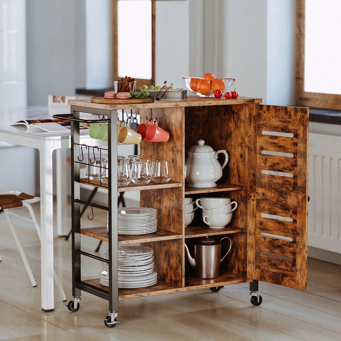 Multipurpose Kitchen Cart Cabinet with Shelves,Vintage Brown