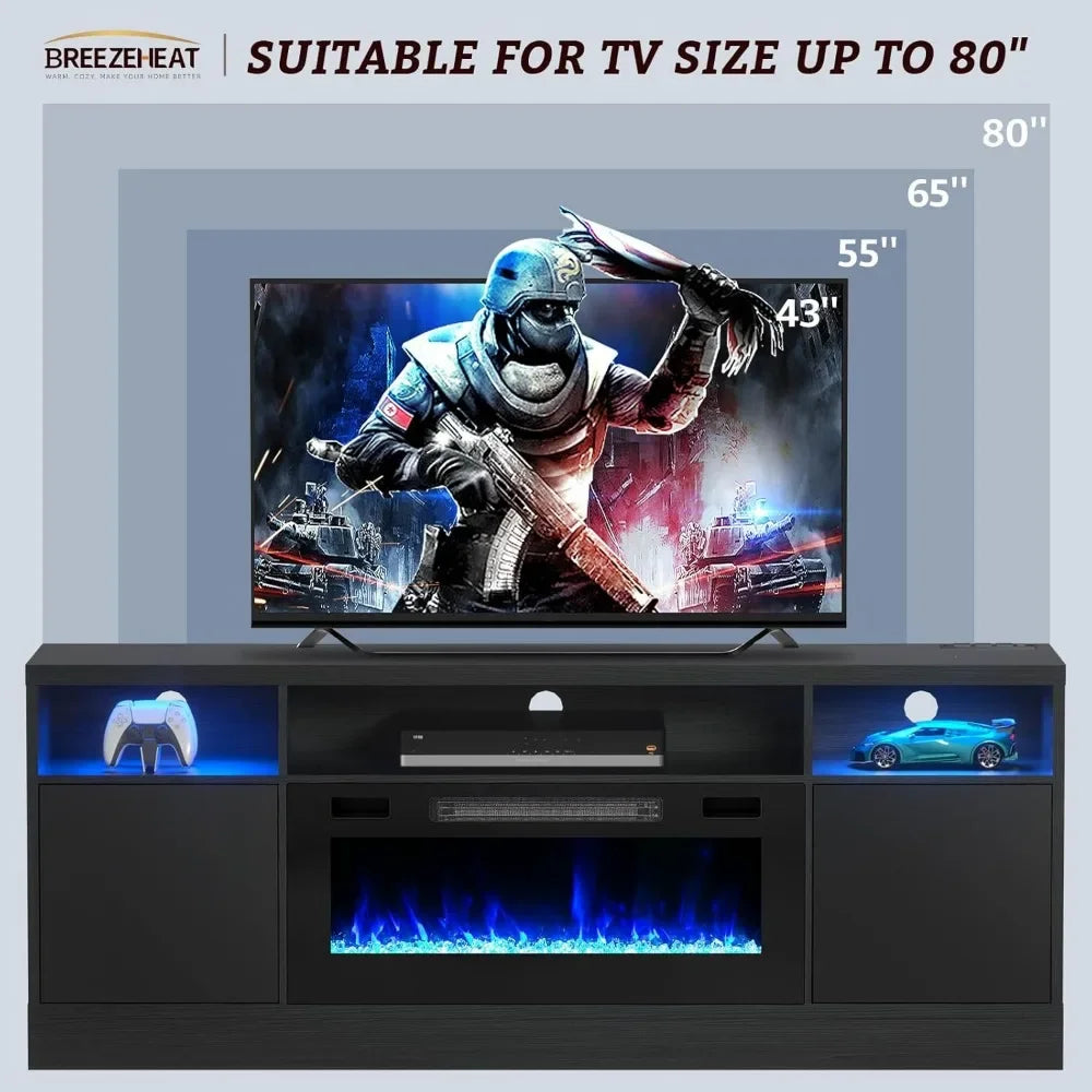 70 inch TV Stand with 36" Electric Fireplace, Living Room Tv Cabinet