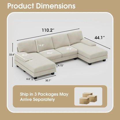 Convertible Sofa , 4 Seat Sofa Set for Living Room U-Shaped