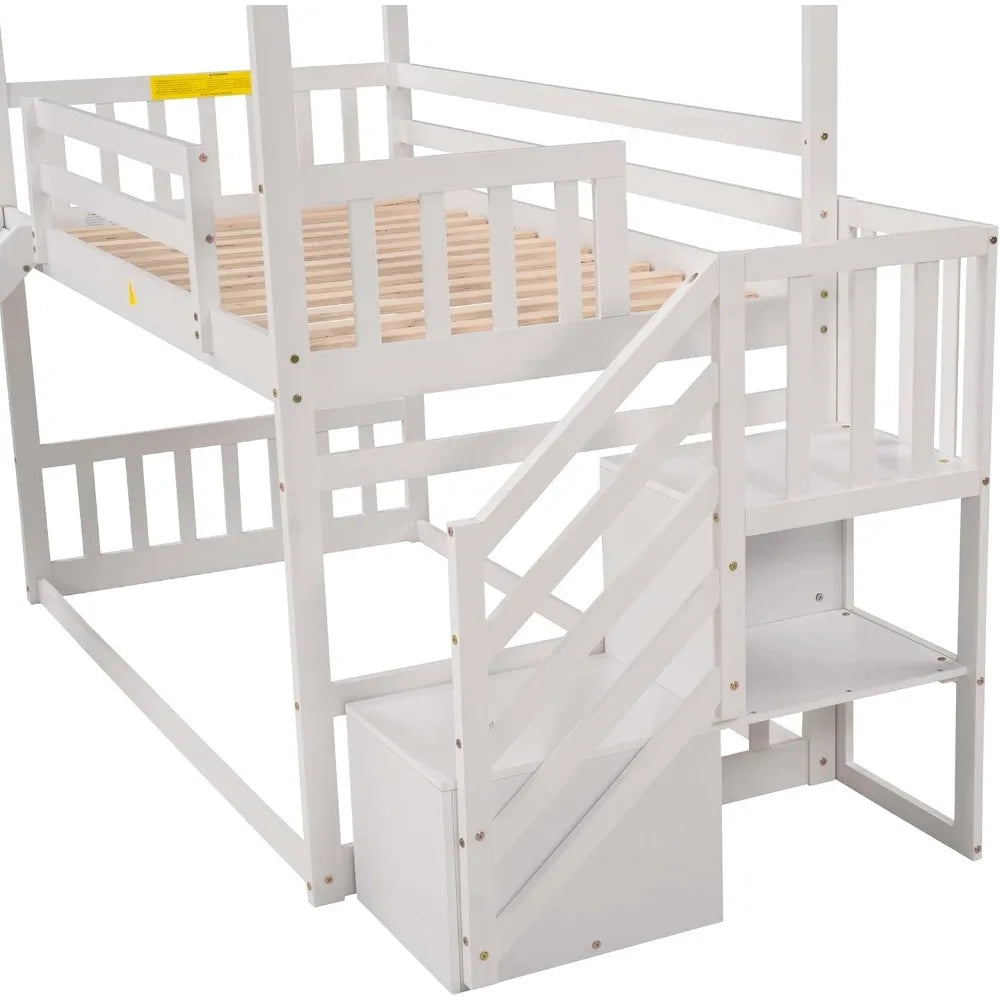 Low Bunk Bed with Slide and Stairs