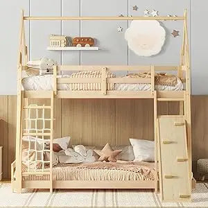 Low Bunk Bed with Slide and Stairs