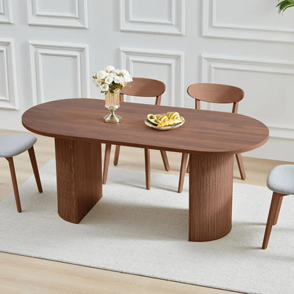 Modern Oval Kitchen Table with Wood Strip Base