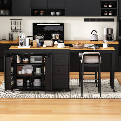 Rolling Kitchen Island On Wheels With Extendable Dining Table