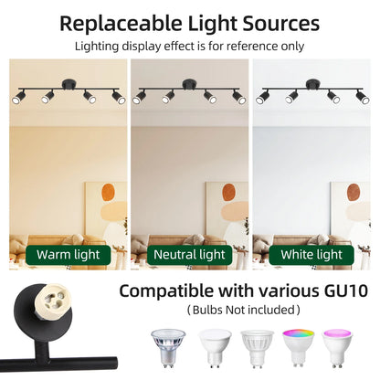 LED Spotlight Black Track Fixture Ceiling Light Rotatable 6 Heads Protective Lamp