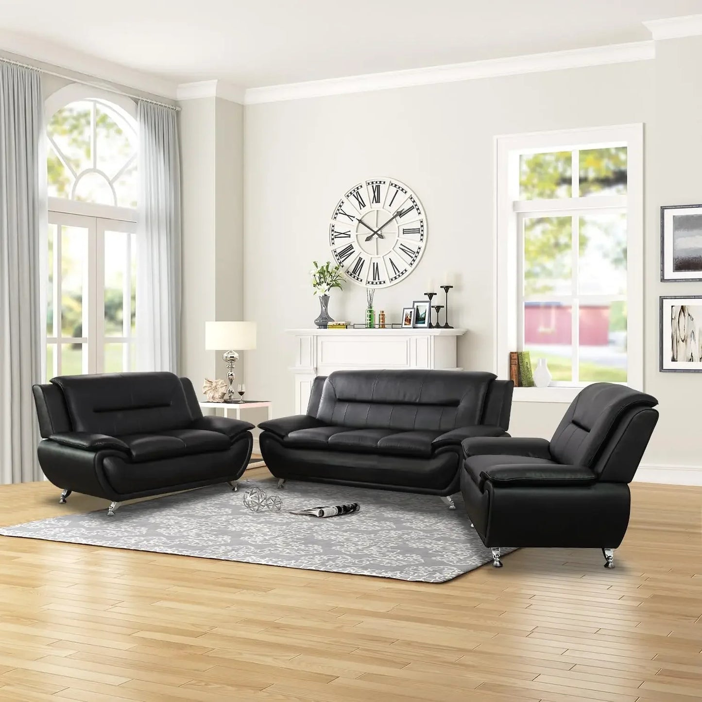 Leather Sofa Set,Leather Sofa Set for Living Room Furniture Sets, Loveseat Sofa with Chair 3-Piece for Living Room/Office
