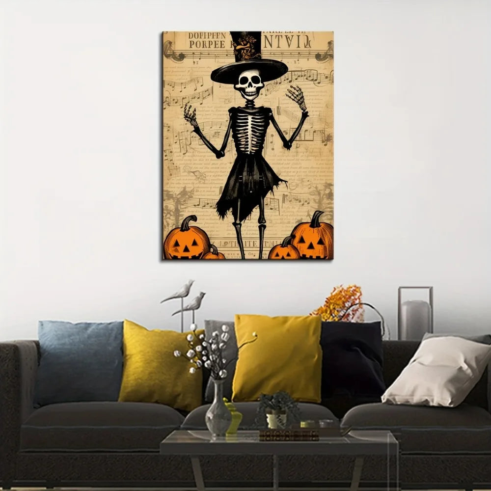 1.5 inch solid wood frame, Halloween skeletons