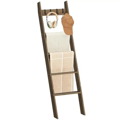 5-Tier Bamboo Blanket Ladder Decorative