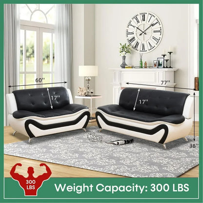 Leather Sofa Set,Leather Sofa Set for Living Room Furniture Sets, Loveseat Sofa with Chair 3-Piece for Living Room/Office