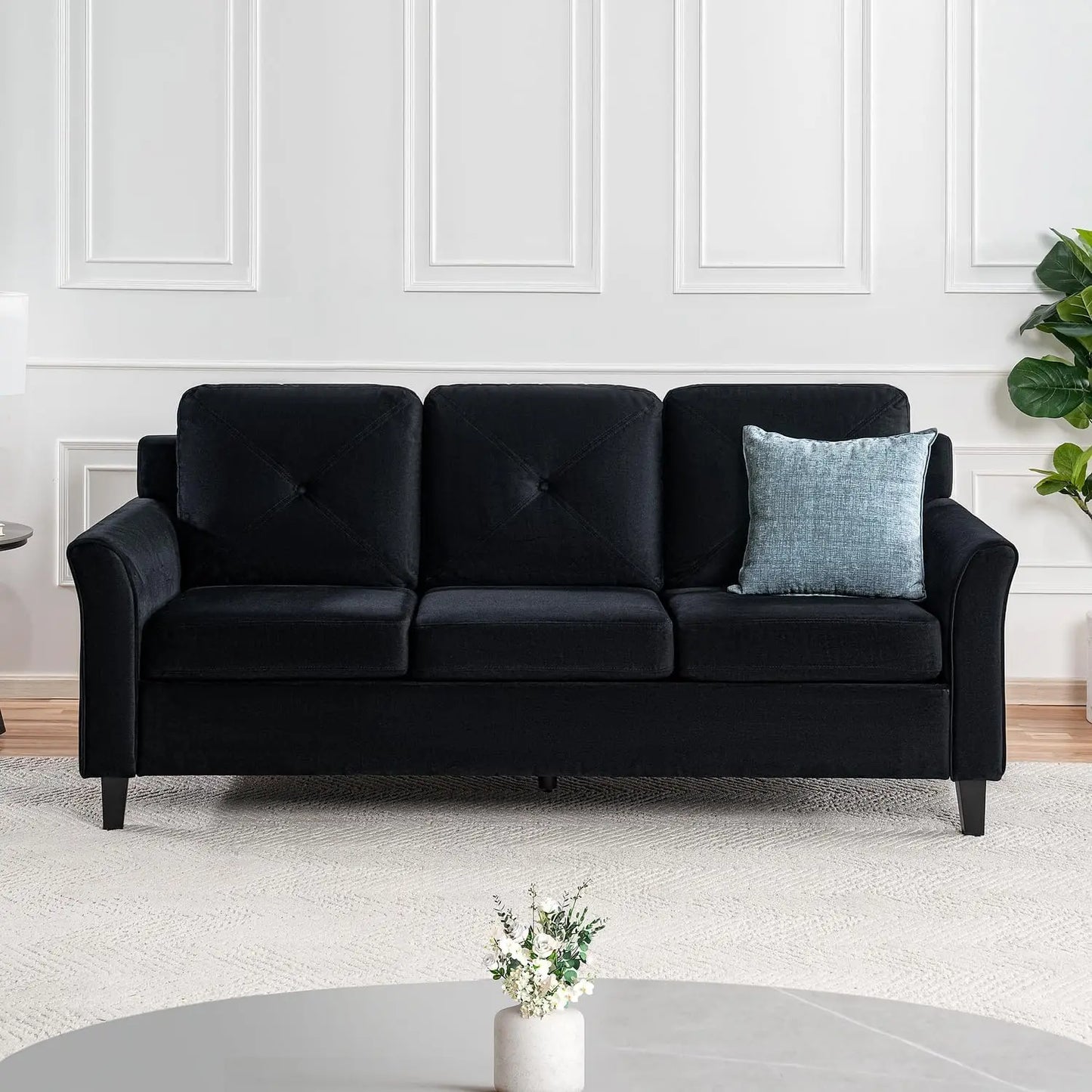 Microfiber Black Button Tufted Sofa & Loveseat Set