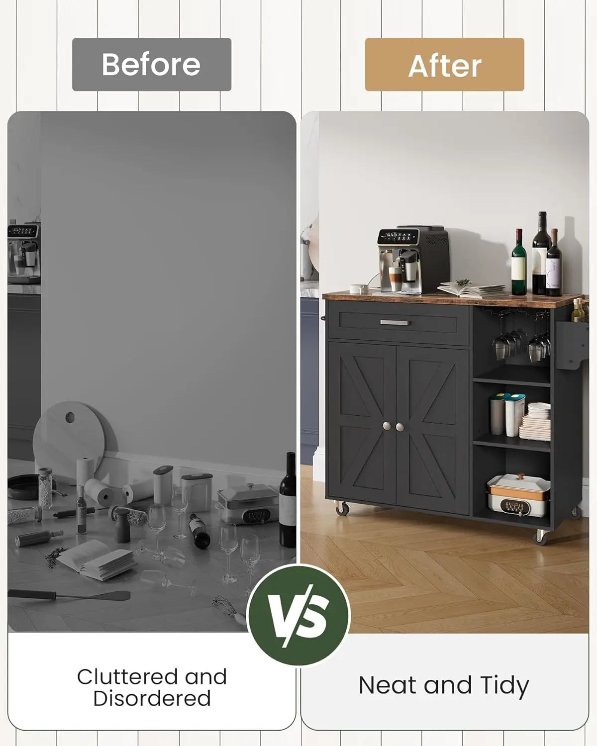 Rolling Storage Cart with Drawer, Versatile Island