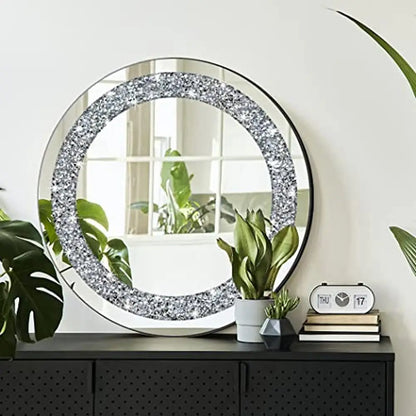 Diamond Round Silver Mirror Wall Decoration 20x20x1 inch Frameless