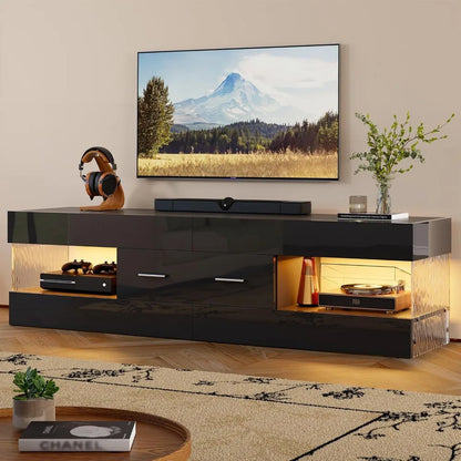 TV Stand with Stone-Patterned Side Panels, LED Entertainment Center