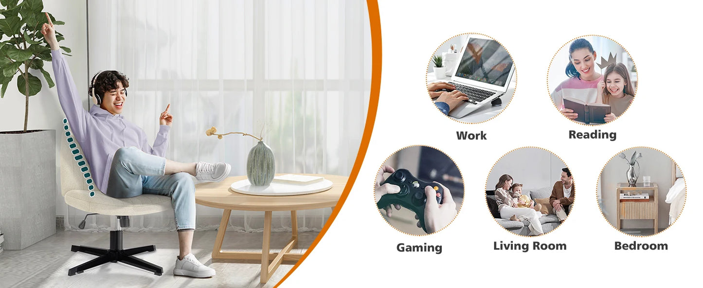 Office Living Room, Rocking Gaming Armless Wide Desk Adjustable Swivel Chair