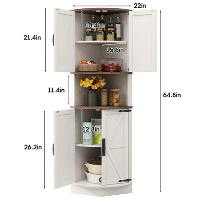 Vabches 64.8" Tall Corner Cabinet Farmhouse Storage Cabinet with Barn Doors&5 Storage Shelves Corner Storage Cabinet Living Room