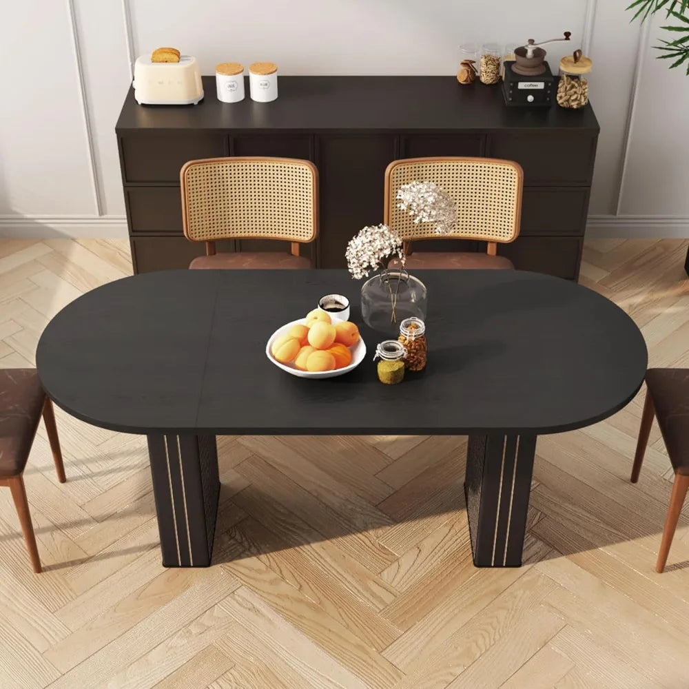 Modern Oval Kitchen Table with Wood Strip Base