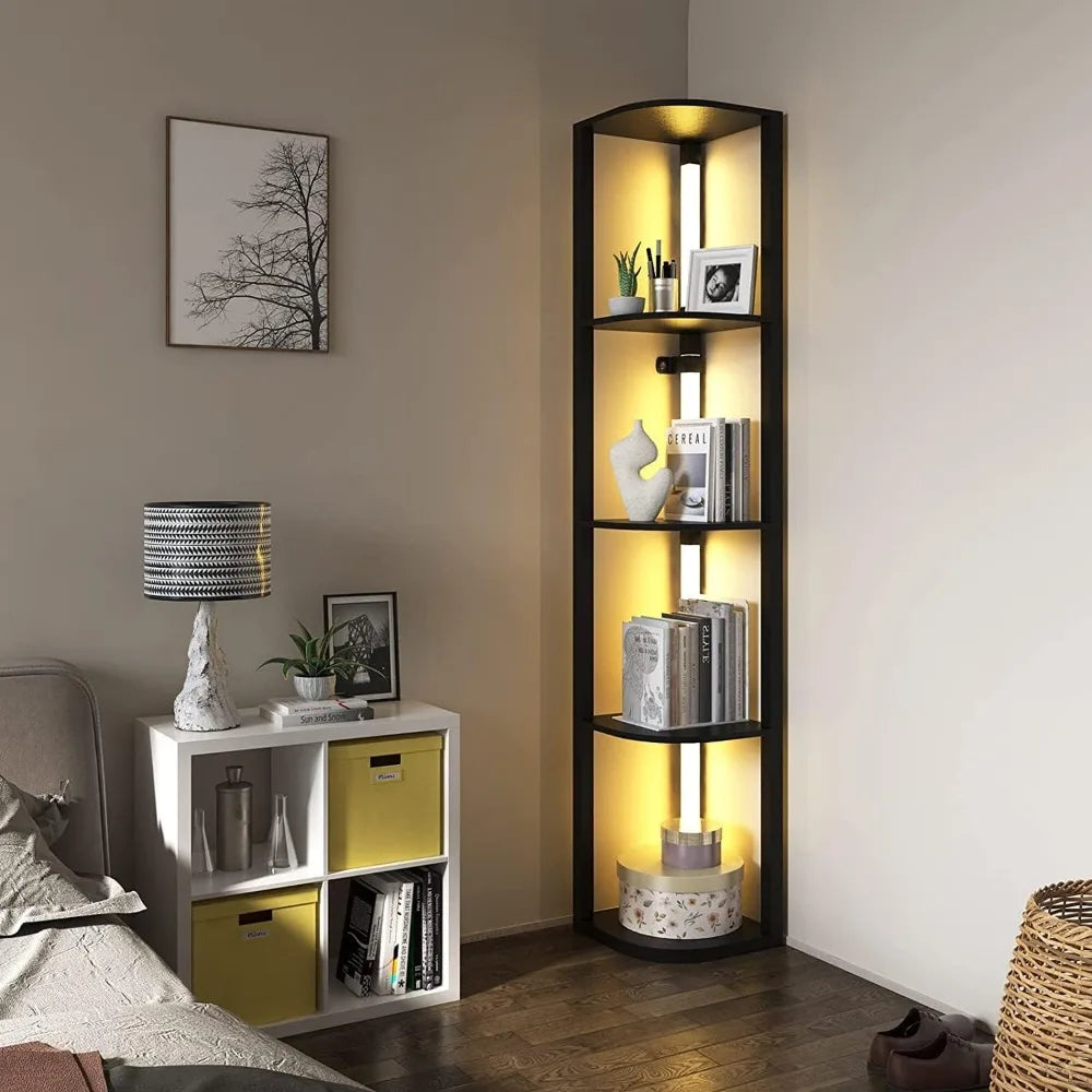 Solid 5-level Corner Bookshelf Cabinet Display Rack