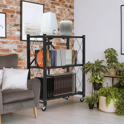 3Tier Foldable Storage Shelf With Lockable Wheels