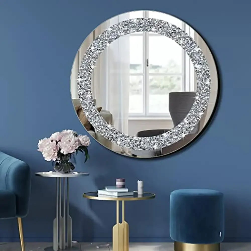Diamond Round Silver Mirror Wall Decoration 20x20x1 inch Frameless