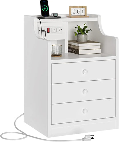 White Night Stand with Hutch,Bedside Table