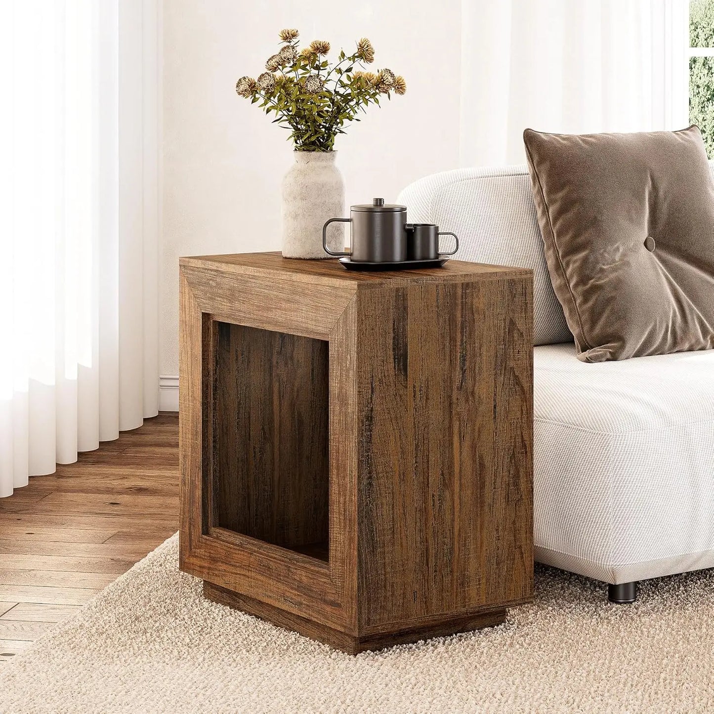 LITTLE TREE End Table, Wooden Square Side Table