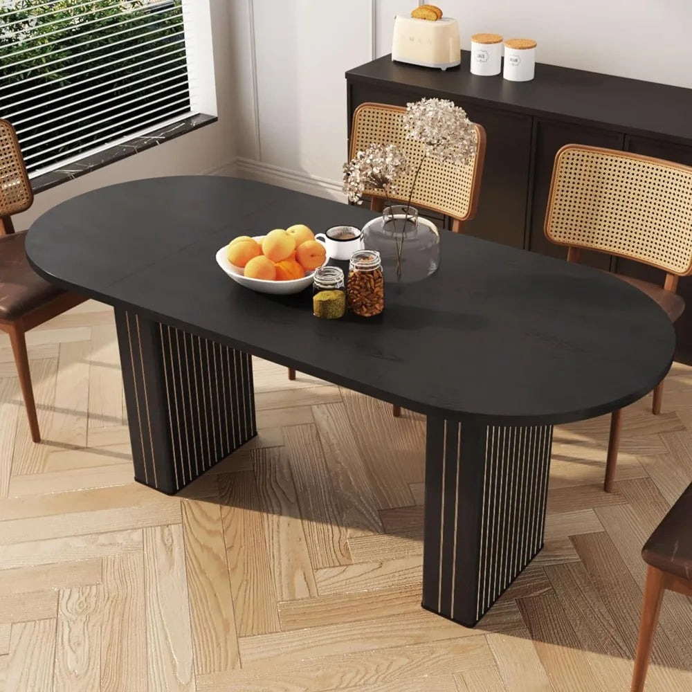 Modern Oval Kitchen Table with Wood Strip Base