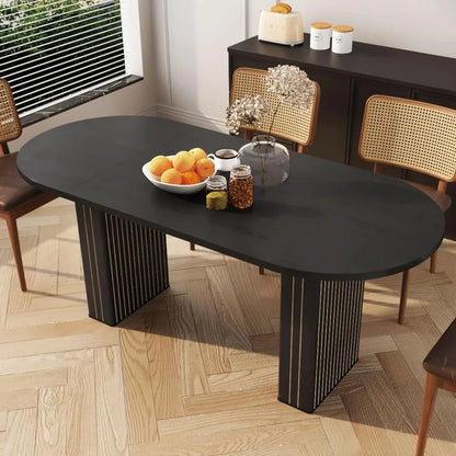 Modern Oval Kitchen Table with Wood Strip Base