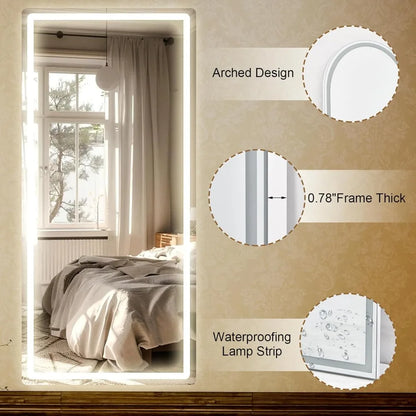 68-Inch Floor Mirror with Adjustable Brightness and 3 Color Options