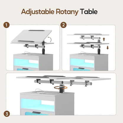 Bedroom Night Stand with Adjustable Rotary Study Table