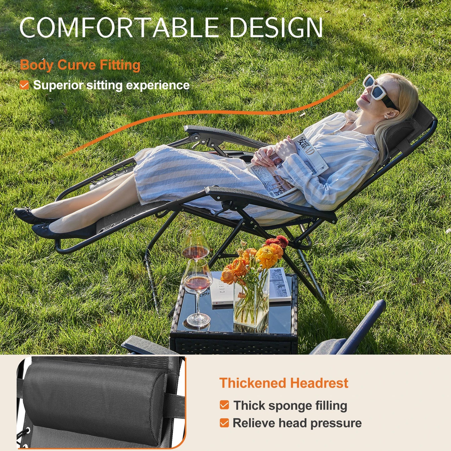 2 Portable Recliner Camping Patio Outdoor Garden Lounge Chair.