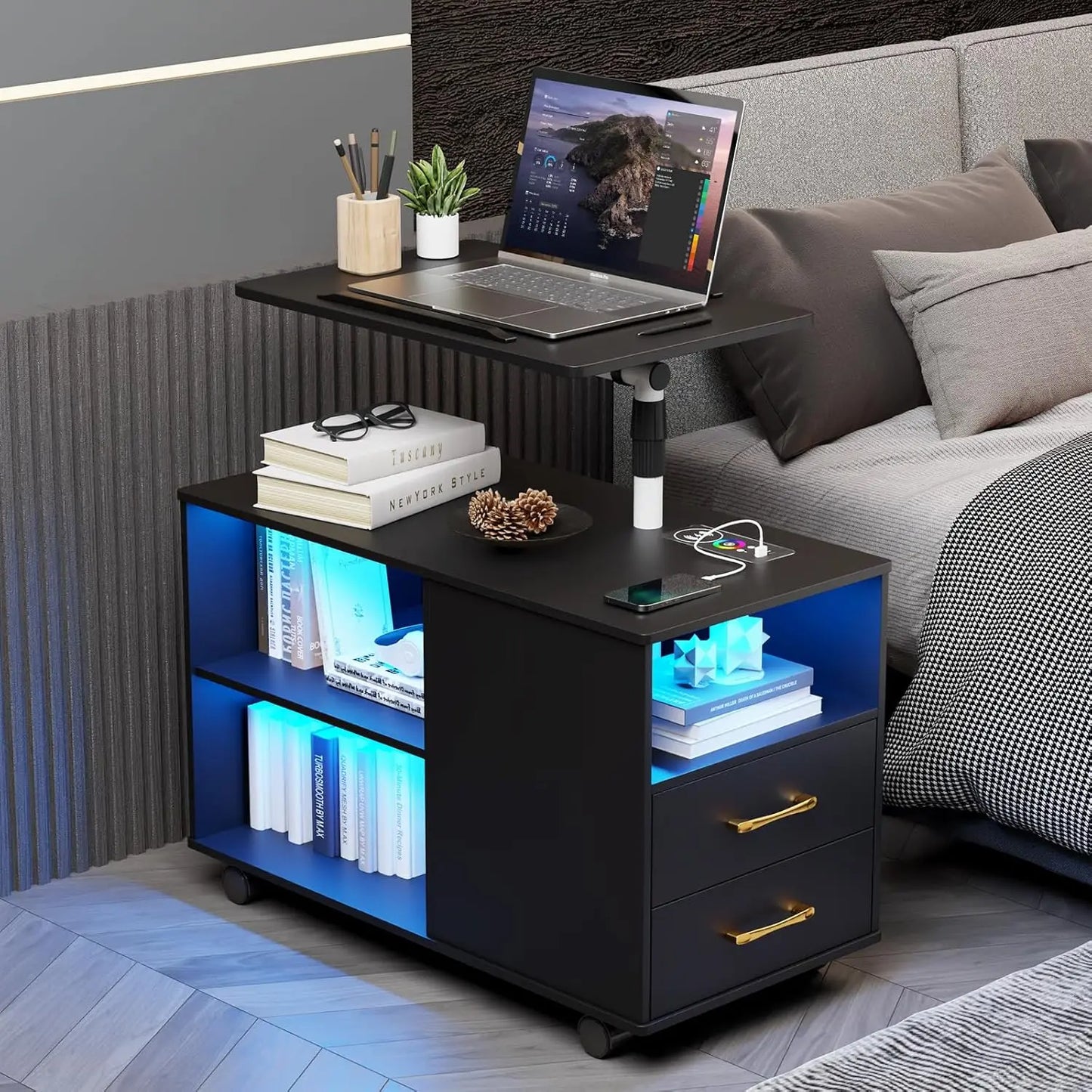 Bedroom Night Stand with Adjustable Rotary Study Table