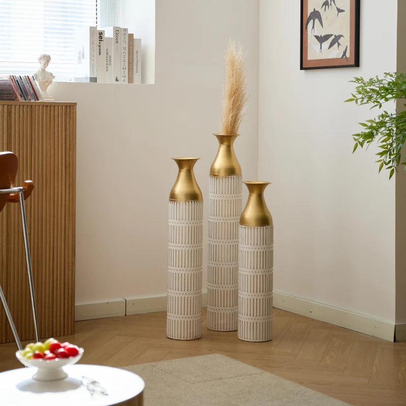 Set Of 3 Gorgeous Home Decoration Large Glazed Metal Vases Height