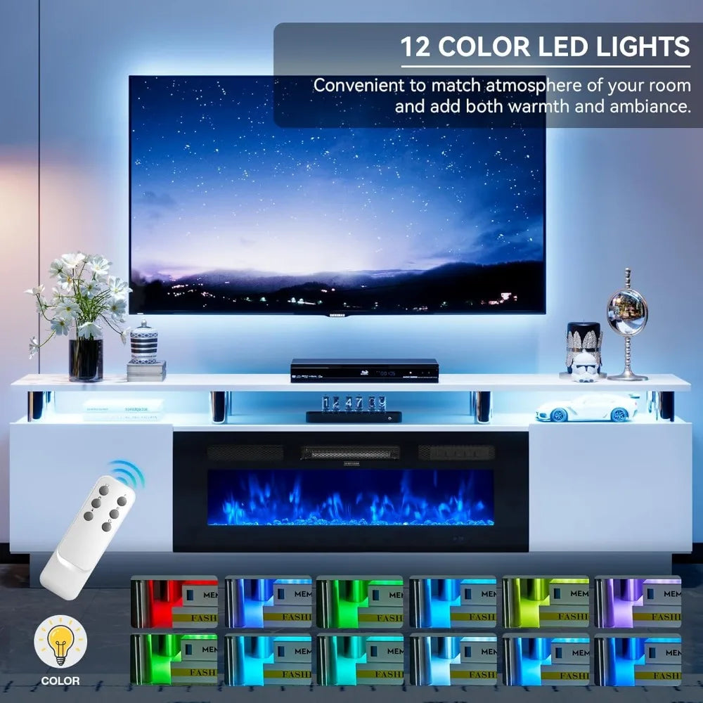 TV Console Cabinet High Gloss Entertainment 70" Modern Storage Cabinet TV Stands,