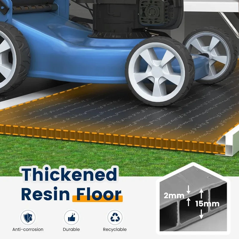 Storage Shed 8 x 10 FT, Resin Outdoor Garden Sheds with Floor Plastic Patio Outdoor Storage with Lockable Door for Tool, Bike