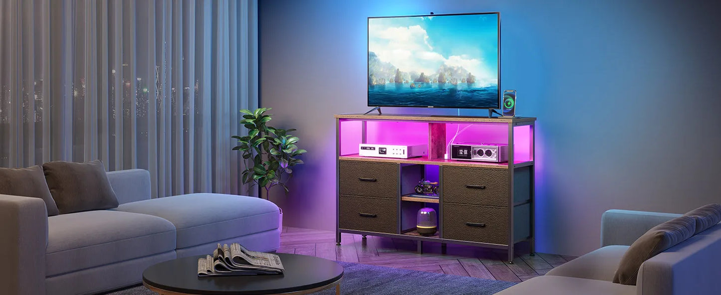 TV Stand with Power Outlets and LED Light