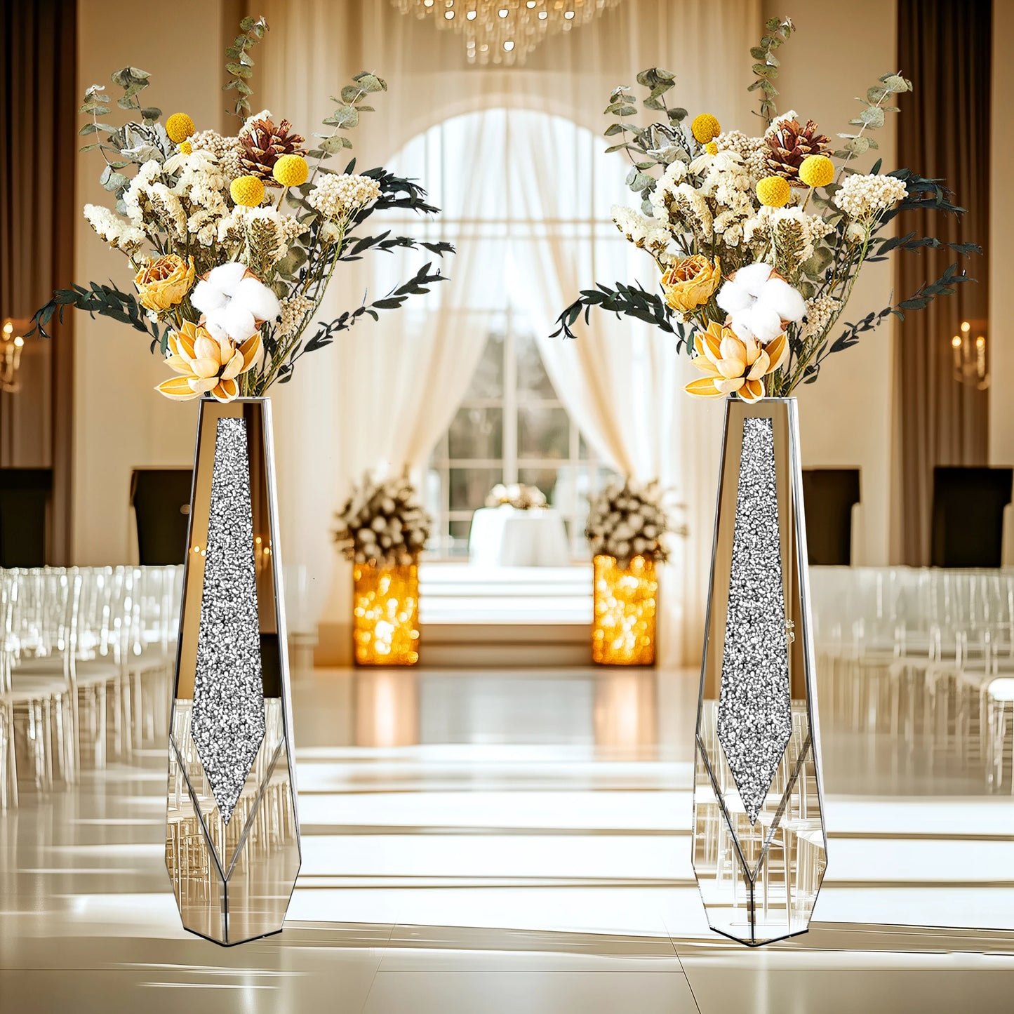 Large Crushed Diamond Glass Vase for Home Decor