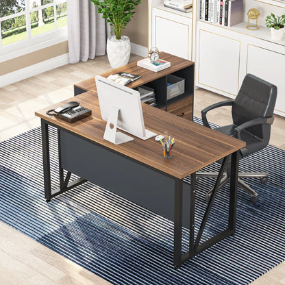 L-Shaped Computer Desk Home Office Furniture with Drawers