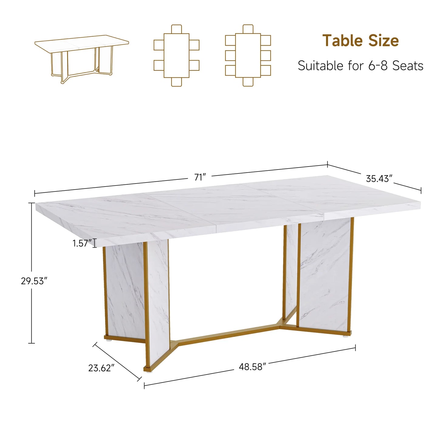 71 Inch Rectangular Dining Table for 6 to 8 People