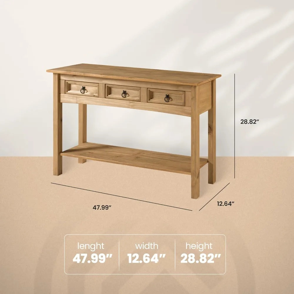 Solid Wood Hall Table Console 47.9" W, 12.6" D, 28.8" H