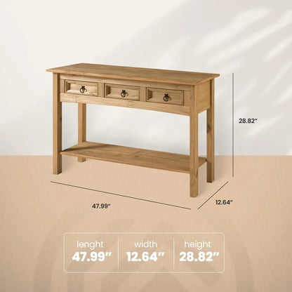 Solid Wood Hall Table Console 47.9" W, 12.6" D, 28.8" H